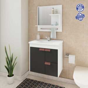 Kit Gabinete e Espelheira Tulipa Preto / Branco 59 cm | MGM Móveis - Imagem 1