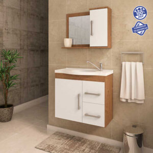 Kit Gabinete e Espelheira Vix Amêndoa / Branco 65 cm | MGM Móveis - Imagem 1