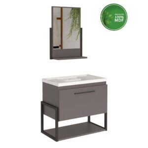 Kit Gabinete e Espelheira Metalo Titânio 60 cm | MGM Móveis - Imagem 1