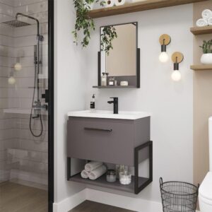 Kit Gabinete e Espelheira Metalo Titânio 60 cm | MGM Móveis - Imagem 3