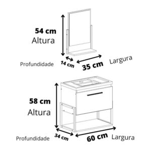 Kit Gabinete e Espelheira Metalo Titânio 60 cm | MGM Móveis - Imagem 4