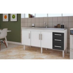 Balcão Flex Branco com Preto 144 cm | MGM Móveis - Imagem 5