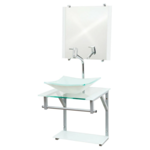 Kit Gabinete de Vidro 40 cm com Cuba Retangular e Espelho GM40AB | VMEX - Imagem 1