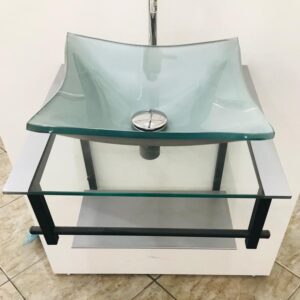 Kit Gabinete de Vidro 40 cm com Cuba Retangular e Espelho GM40AC | VMEX - Imagem 1