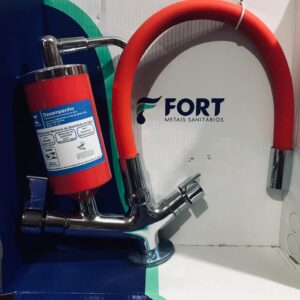 Torneira Safira Bancada Bica Móvel Filtro Color Tubo Silicone Red Arejador 1/4 V 1/2 C71 8871  | Fort Metais - Imagem 2