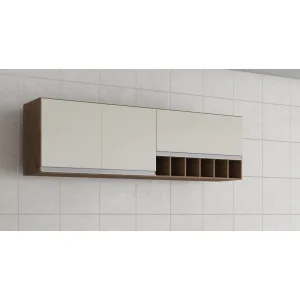 Armário Aéreo Prisma Amêndoa / Off-White 144 cm | MGM Móveis