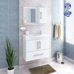 Kit Gabinete e Espelheira Atenas Branco 65 cm | MGM Móveis - Imagem 3