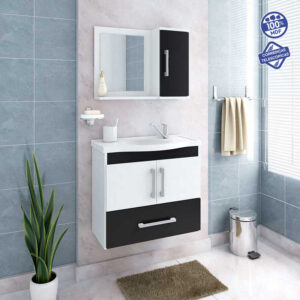Kit Gabinete e Espelheira Atenas Preto / Branco 65 cm | MGM Móveis - Imagem 3