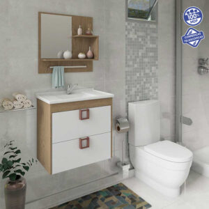 Kit Gabinete e Espelheira Lírio Carvalho / Branco 59 cm | MGM Móveis - Imagem 1