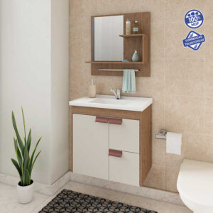 Kit Gabinete e Espelheira Tulipa Amêndoa / Off-White 59 cm | MGM Móveis - Imagem 1