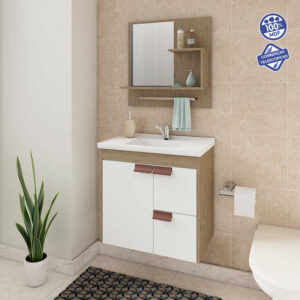Kit Gabinete e Espelheira Tulipa Carvalho / Branco 59 cm | MGM Móveis - Imagem 1