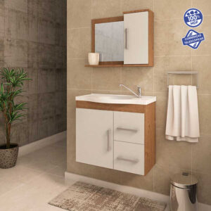 Kit Gabinete e Espelheira Vix Amêndoa / Off-White 65 cm | MGM Móveis - Imagem 1