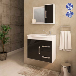 Kit Gabinete e Espelheira Vix Branco / Preto 65 cm | MGM Móveis
