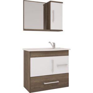 Kit Gabinete e Espelheira Fortaleza Amêndoa / Off-White 65 cm | MGM Móveis