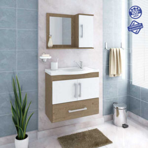 Kit Gabinete e Espelheira Atenas Carvalho / Branco 65 cm | MGM Móveis - Imagem 3
