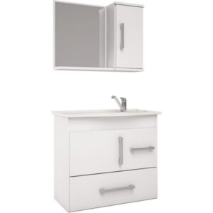 Kit Gabinete e Espelheira Fortaleza Branco 65 cm | MGM Móveis - Imagem 1