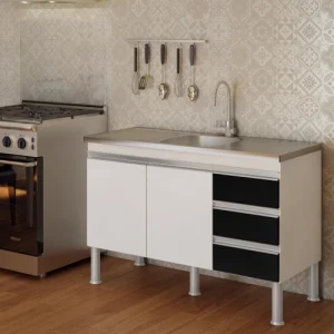 Balcão Ibiza Preto / Branco 114 cm | MGM Móveis - Imagem 5