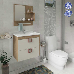 Kit Gabinete e Espelheira Lírio Carvalho / Off White 59 cm | MGM Móveis - Imagem 1