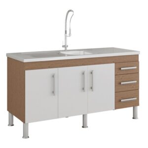 Balcão Flex Amêndoa / Branco 144 cm | MGM Móveis - Imagem 1