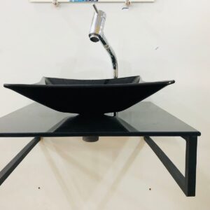 Kit Gabinete de Vidro Reto 40 cm com Cuba e Espelho B40CQ Preto | VMEX - Imagem 3