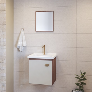 Kit Gabinete Suspenso Aura Branco C/ Tinto Fendi 1 Porta 40 cm | GAAM