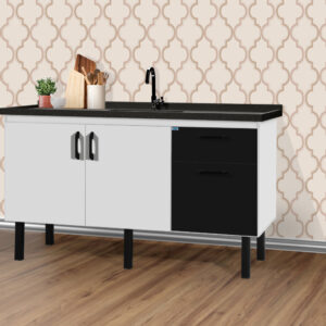 Gabinete Cozinha Ipanema 150 cm Branco C/ Preto | MM Gabinetes